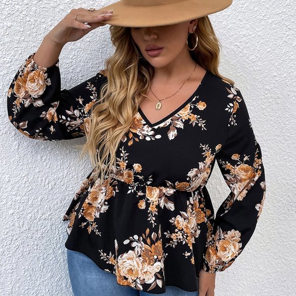 Floral Print Peplum Blouse Size 1X/14 - Picture 1 of 1